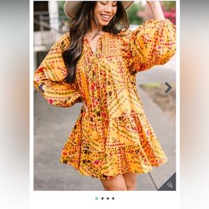 Olivaceous floral yellow dress